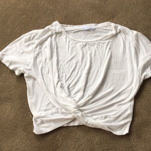 White cropped t-shirt with tie detail in front
